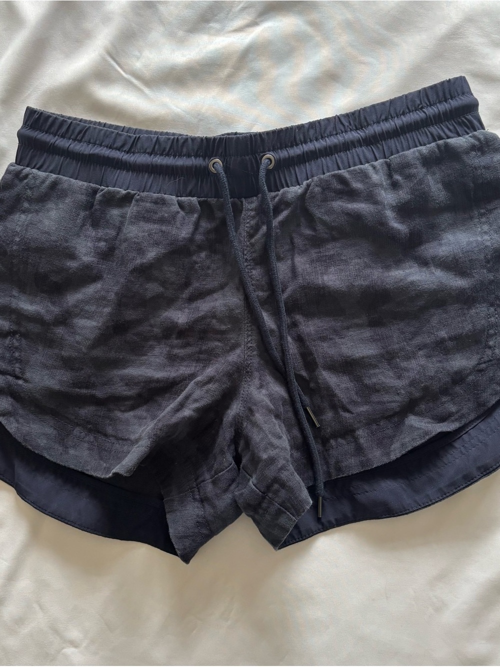 Athleta Navy Elastic-Waist Athletic Linen-Blend Shorts New